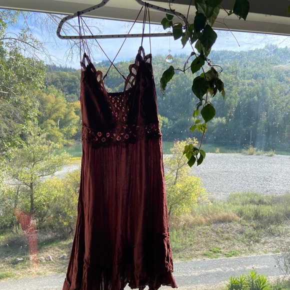 Free People Adela Lace Mini Dress in Mocha Size L - Picture 10 of 10